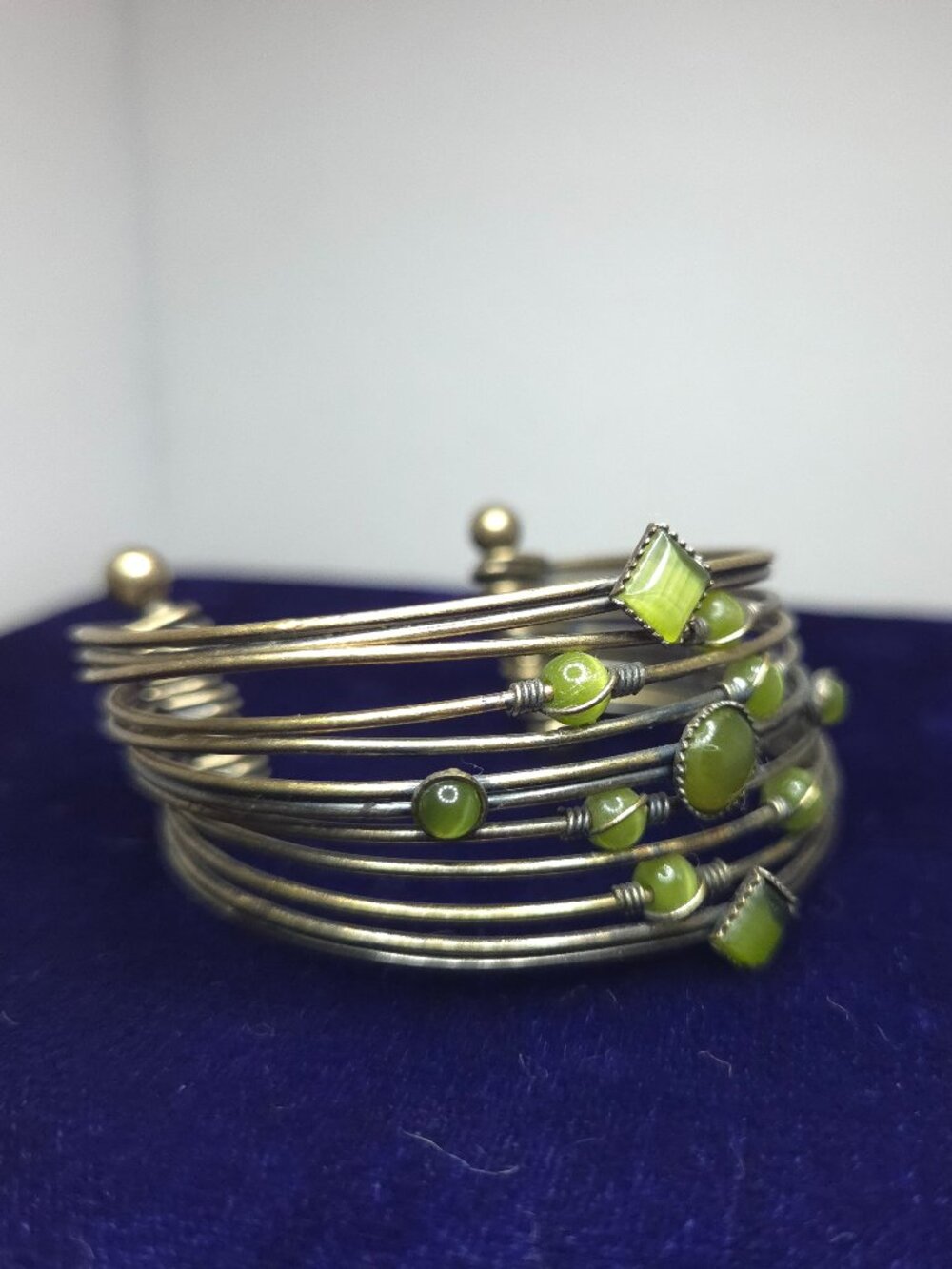 Vintage Cat's Eye and Brass Cuff Bracelet